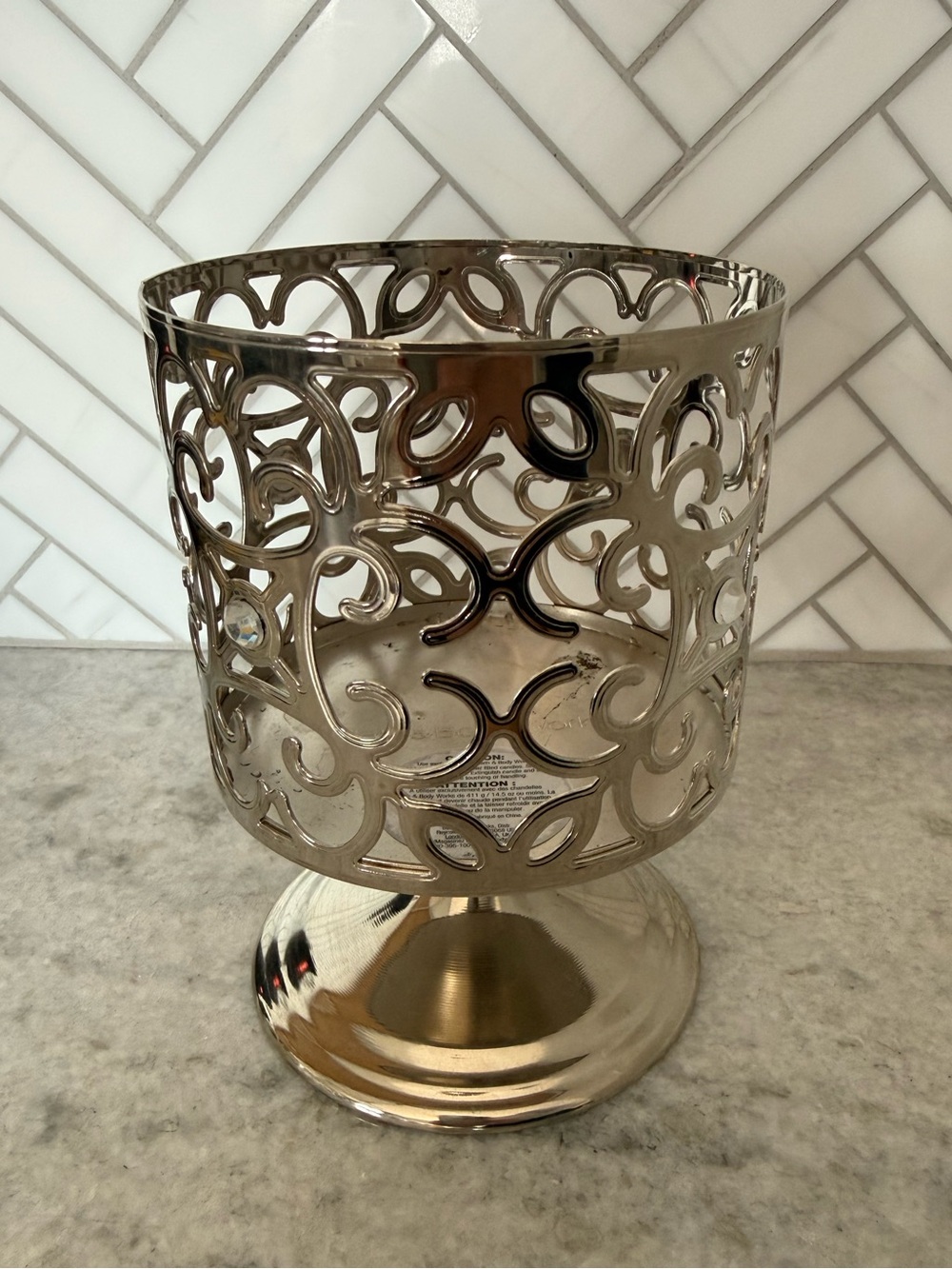 FREE - Bath and Body Works Decorative Silver Pedestal Candle Holder